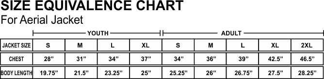 Aerial Jacket Size Chart