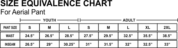 Aerial Pant Size Chart