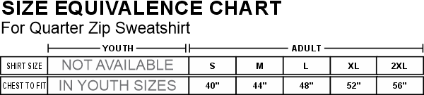 Quarter Zip Sweatshirt size chart